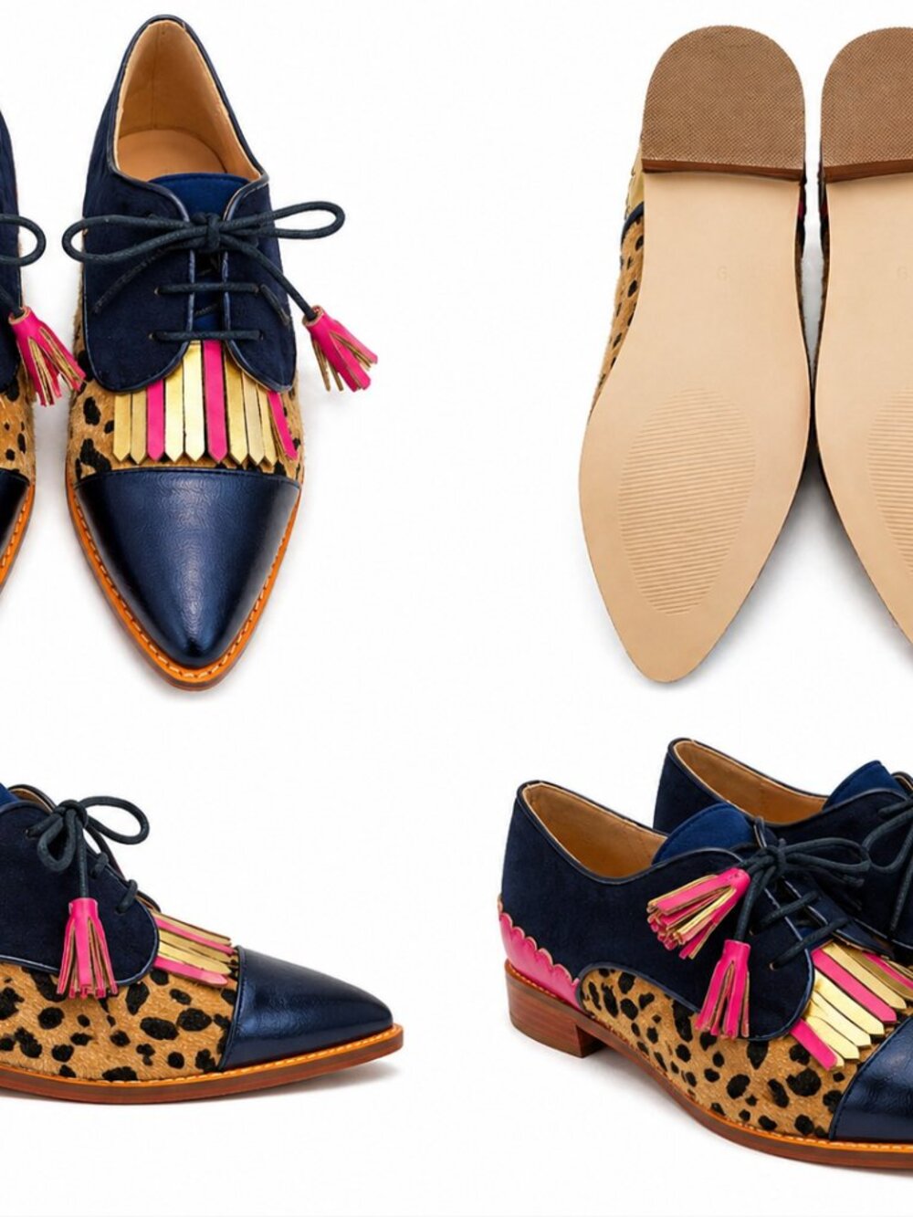 Boutique Leopard Print Tassel Oxford Flats | Navy & Gold Statement Loafer - Picture 5 of 5